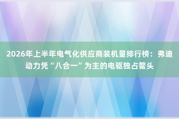 2026年上半年电气化供应商装机量排行榜：弗迪动力凭“八合一”为主的电驱独占鳌头