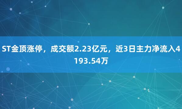 ST金顶涨停，成交额2.23亿元，近3日主力净流入4193.54万