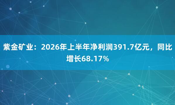 紫金矿业：2026年上半年净利润391.7亿元，同比增长68.17%
