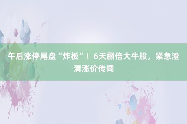 午后涨停尾盘“炸板”！6天翻倍大牛股，紧急澄清涨价传闻