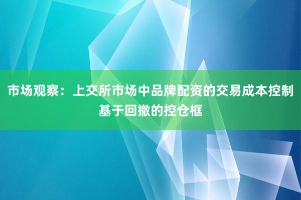 市场观察：上交所市场中品牌配资的交易成本控制基于回撤的控仓框