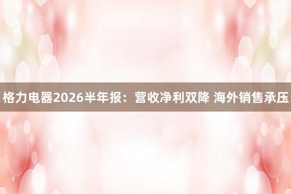 格力电器2026半年报：营收净利双降 海外销售承压