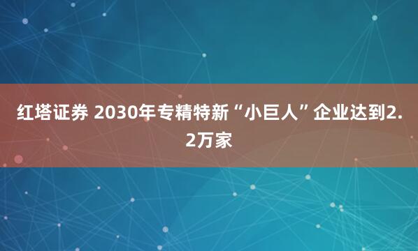 红塔证券 2030年专精特新“小巨人”企业达到2.2万家